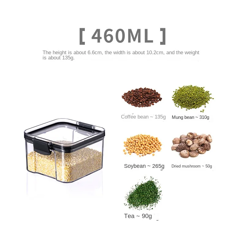 Set of 5 Stackable Transparent Food Storage Containers - Plastic Pantry Organizer Sealed Jars