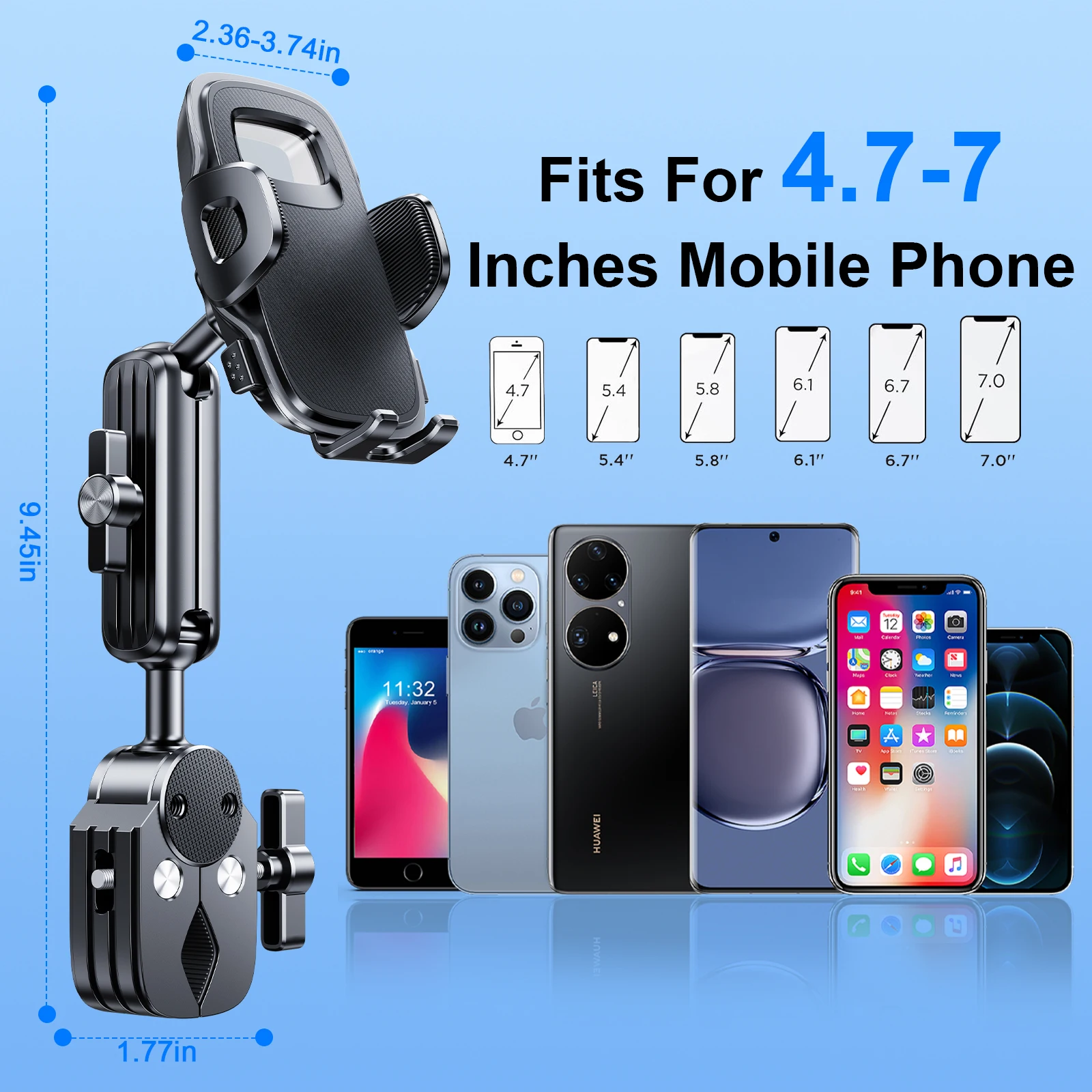 Eary Bicycle Phone Holder 360°Rotatable Aluminum Metal Mountain Bike Motorcycle Phone Mount Stand Clip for 4.7-7.1 All Phone