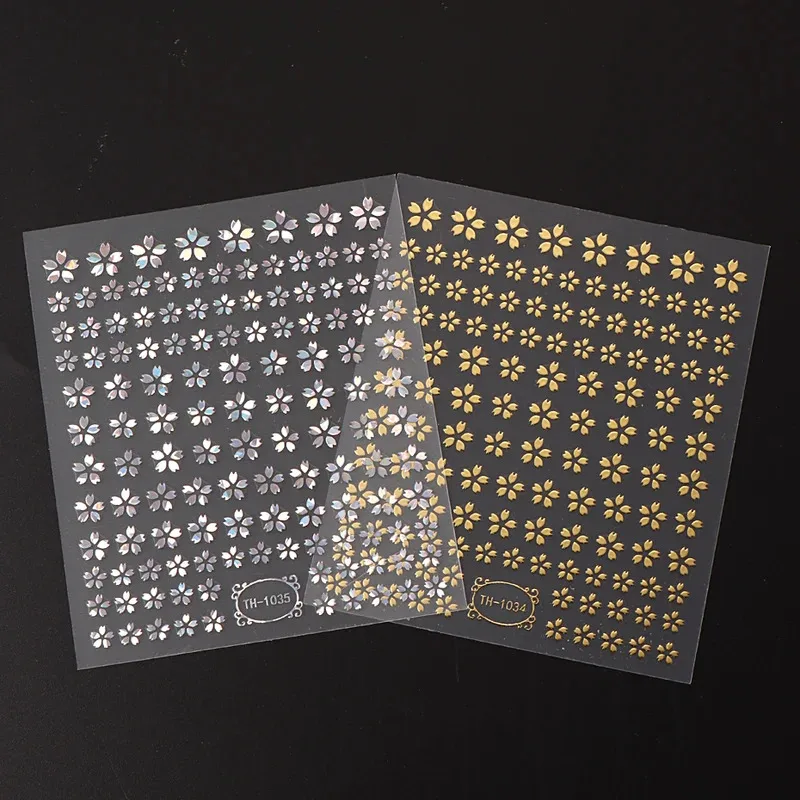 Nail Decoration 3DLaser Sakura Nail Stickers Holographic Laser Snake Pattern Slider Sakura Water Transfer Nail Decoration Set