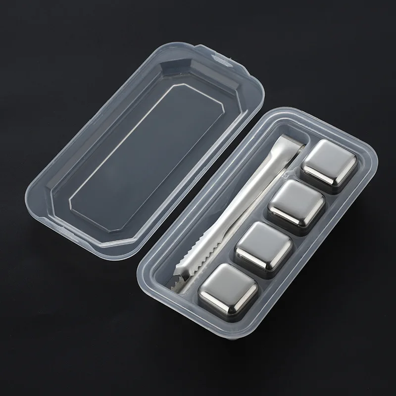 4PCS Stainless Steel Whiskey Stone Ice Cubes Reusable Chilling Glacier Rock Cooler for Whisky Wine Wedding Farther Easter Gift