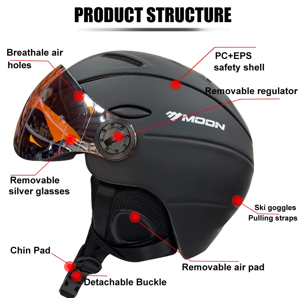 MOON Half-Covered Ski Helmet with Goggle Cover 3