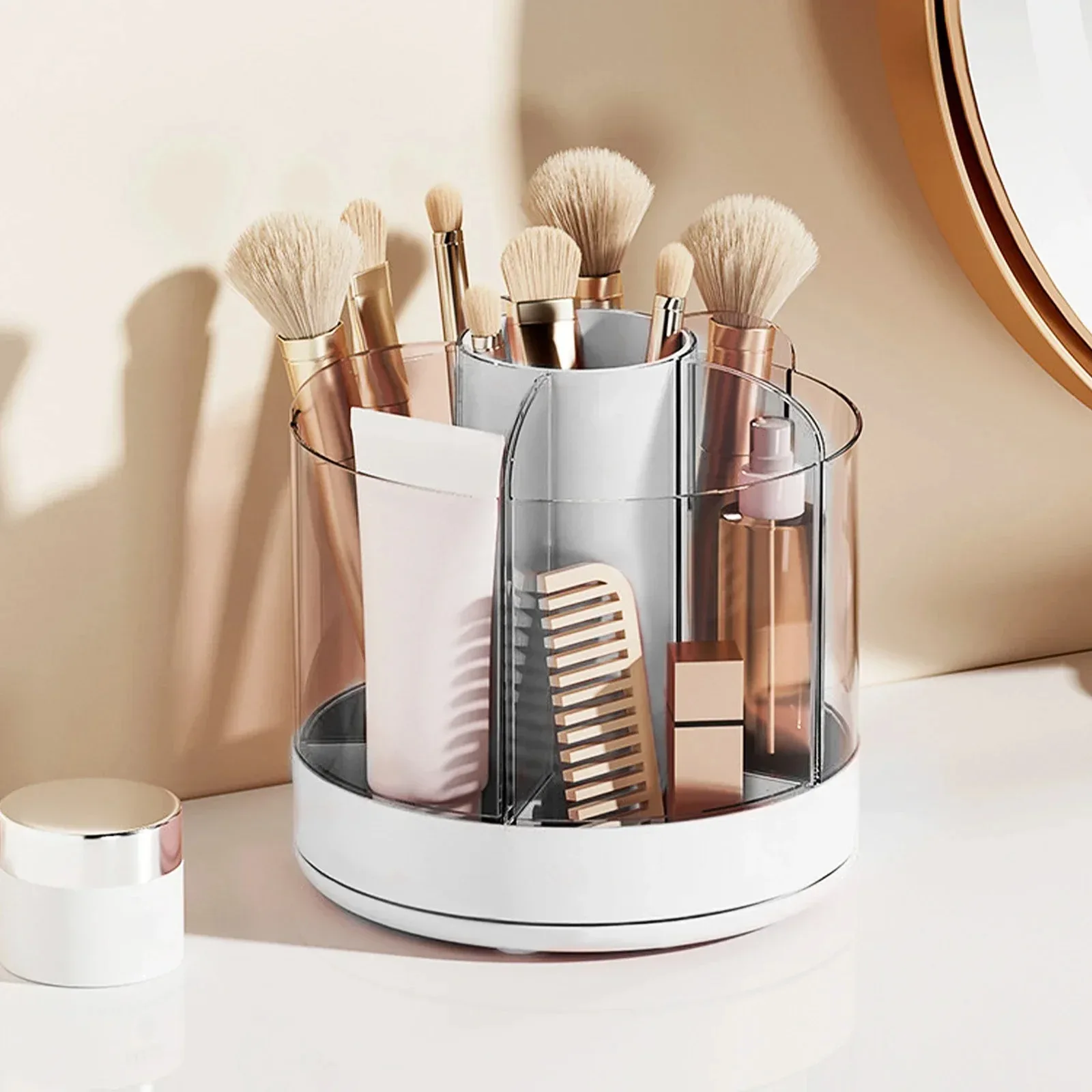 Rotating Pencil Organizer with 6 Compartments 360° Turntable Detachable Cosmetics Storage Box Round Revolving Makeup Brush 5