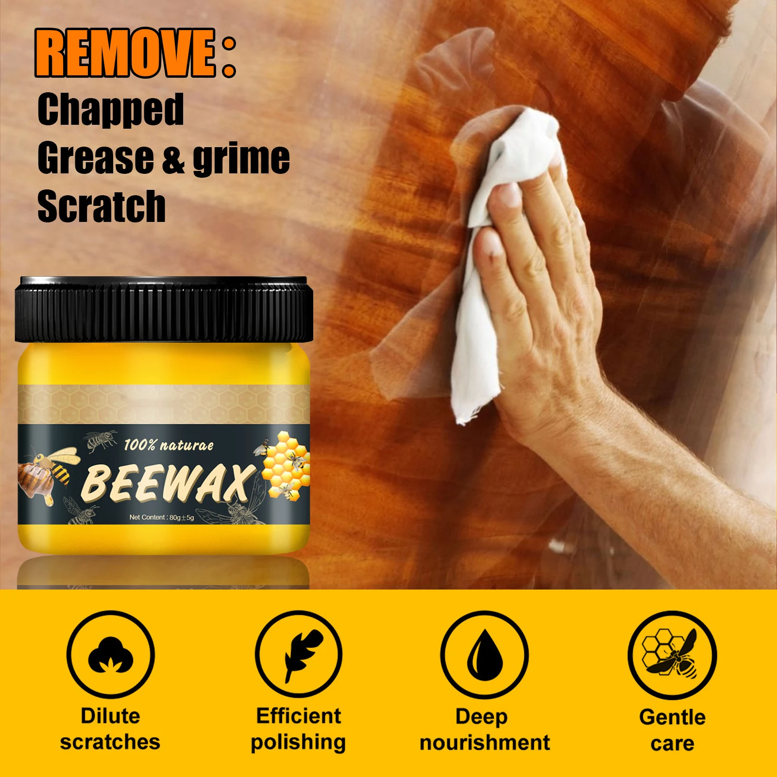 Wood Care Wax Solid Wood Furniture Polishing Seasoning Natural Beeswax Waterproof Maintenance