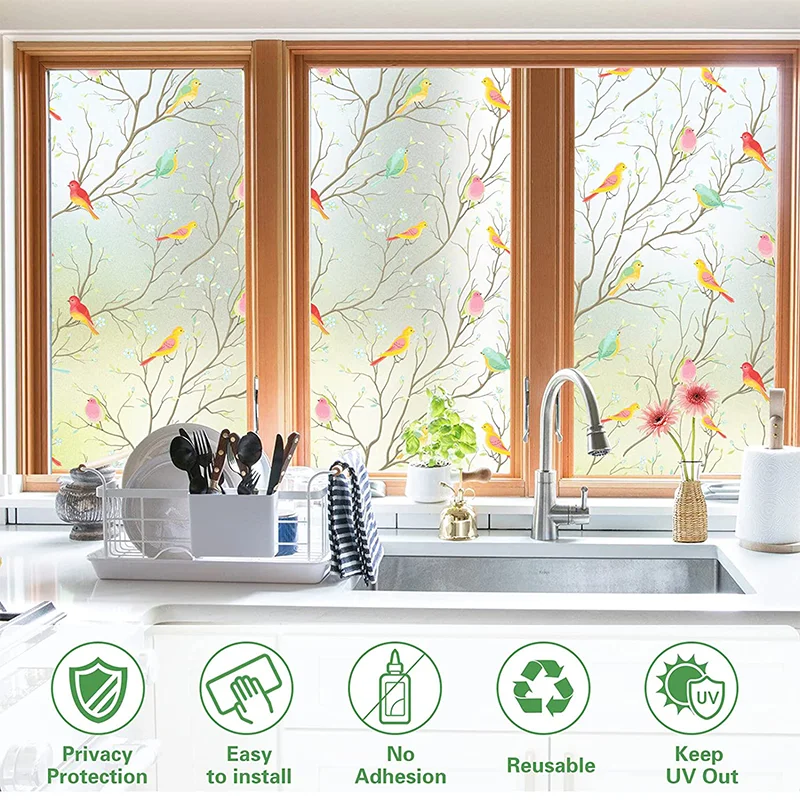 Decorative Stained Glass Static Cling Privacy and Heat Control Window Film