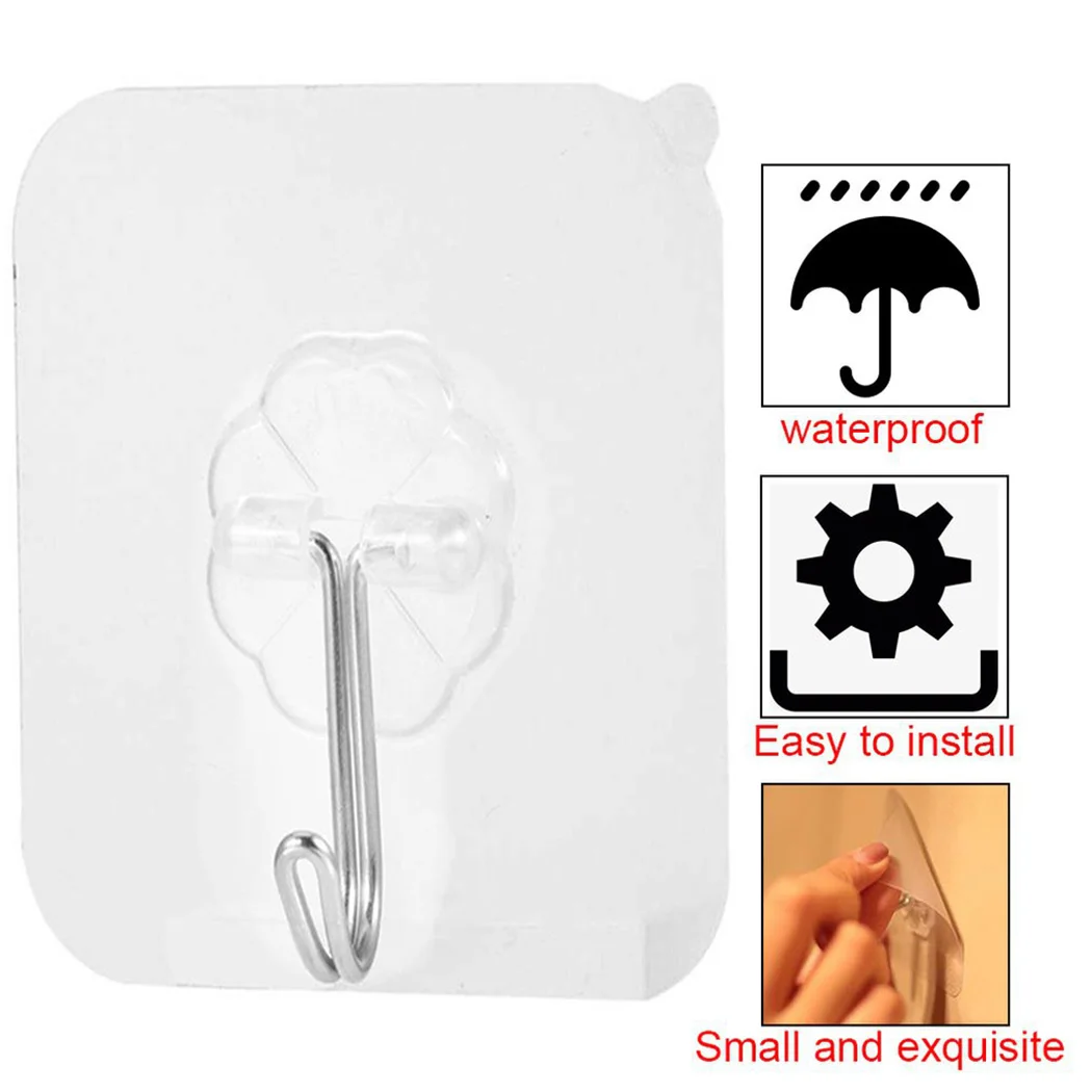 

Transparent Hooks 2022 Hang Strong Self-adhesive Door Wall Hook Sticky Wall Hanging Nail-free Hook For Kitchen Bathroom
