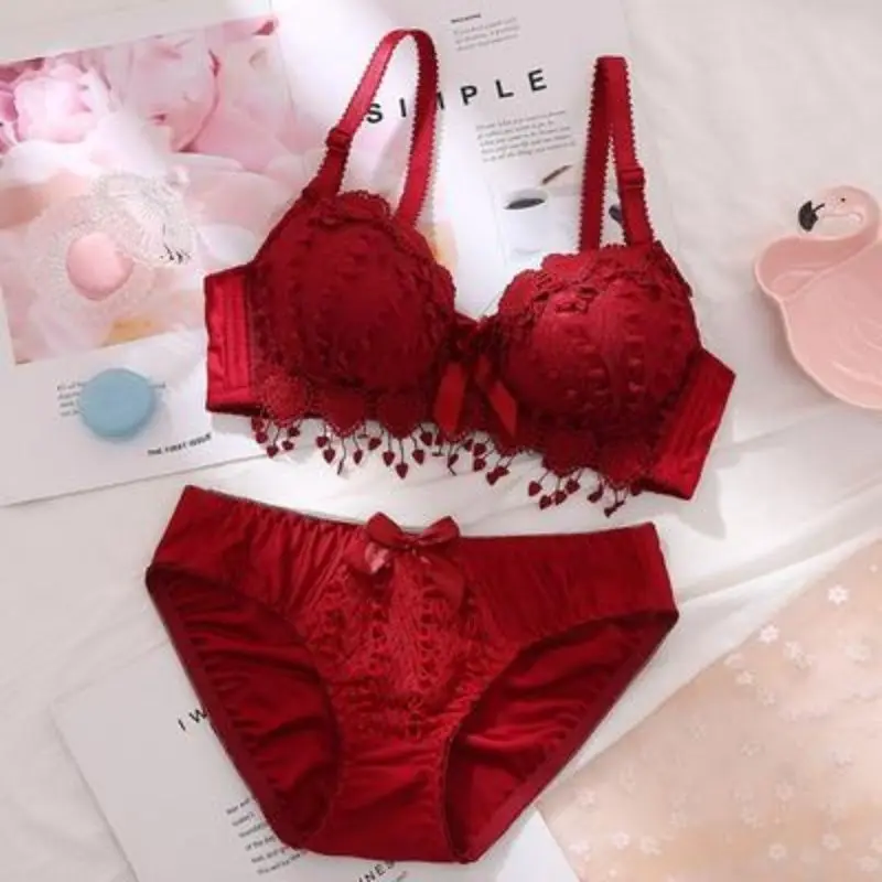 Sexy Underwear Set Women's Panties & Bra Set Lace Strap Push Up Bra Wireless Sexy Linerie Set Women Pajamas Set Plus Size 70-85 bra and brief sets Bra & Brief Sets