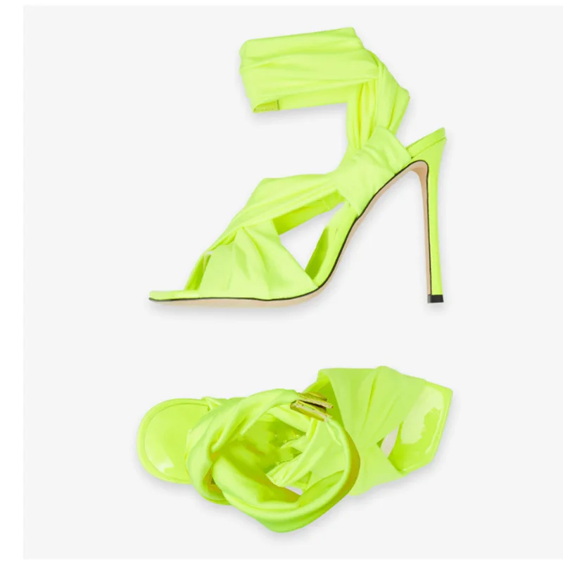 2023 New Square Head Fish Mouth Thin Heel Ultra High Heel Cross Strap European and American Walk Show Large Sandals for Women