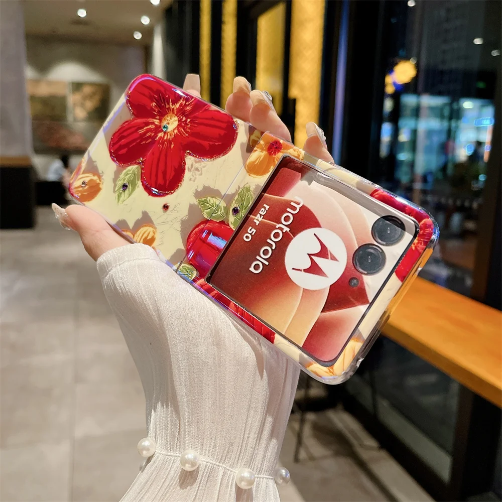 Oil Painting Flower Jewelled Protective Phone Case - Hard Shell Back Cover