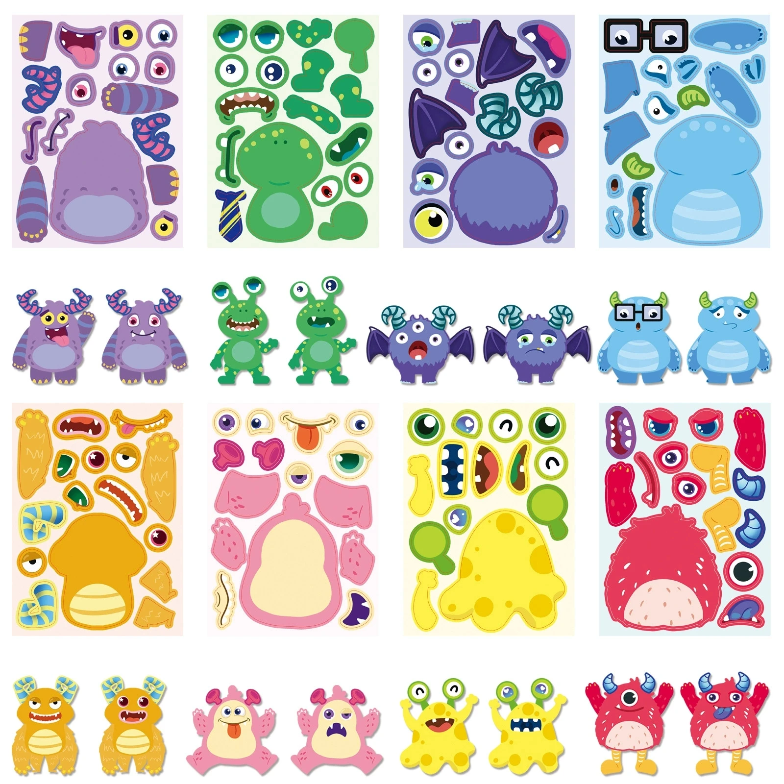 8-16-24 PCS/세트 리틀 몬스터 얼굴 바꾸기 스티커 얼굴 만들기 창의적인 DIY 문구 노트 보상 퍼즐 스티커