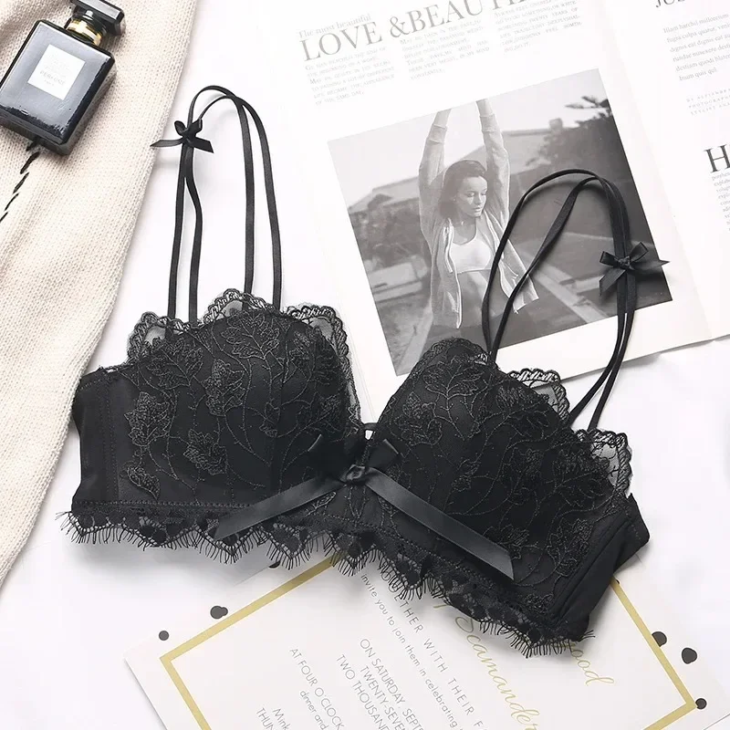Lace Floral Embroidery Sexy Bra Comfortable Adjustable Women Underwear 3/4 Cup Wireless Girl Brassiere Bralette 2