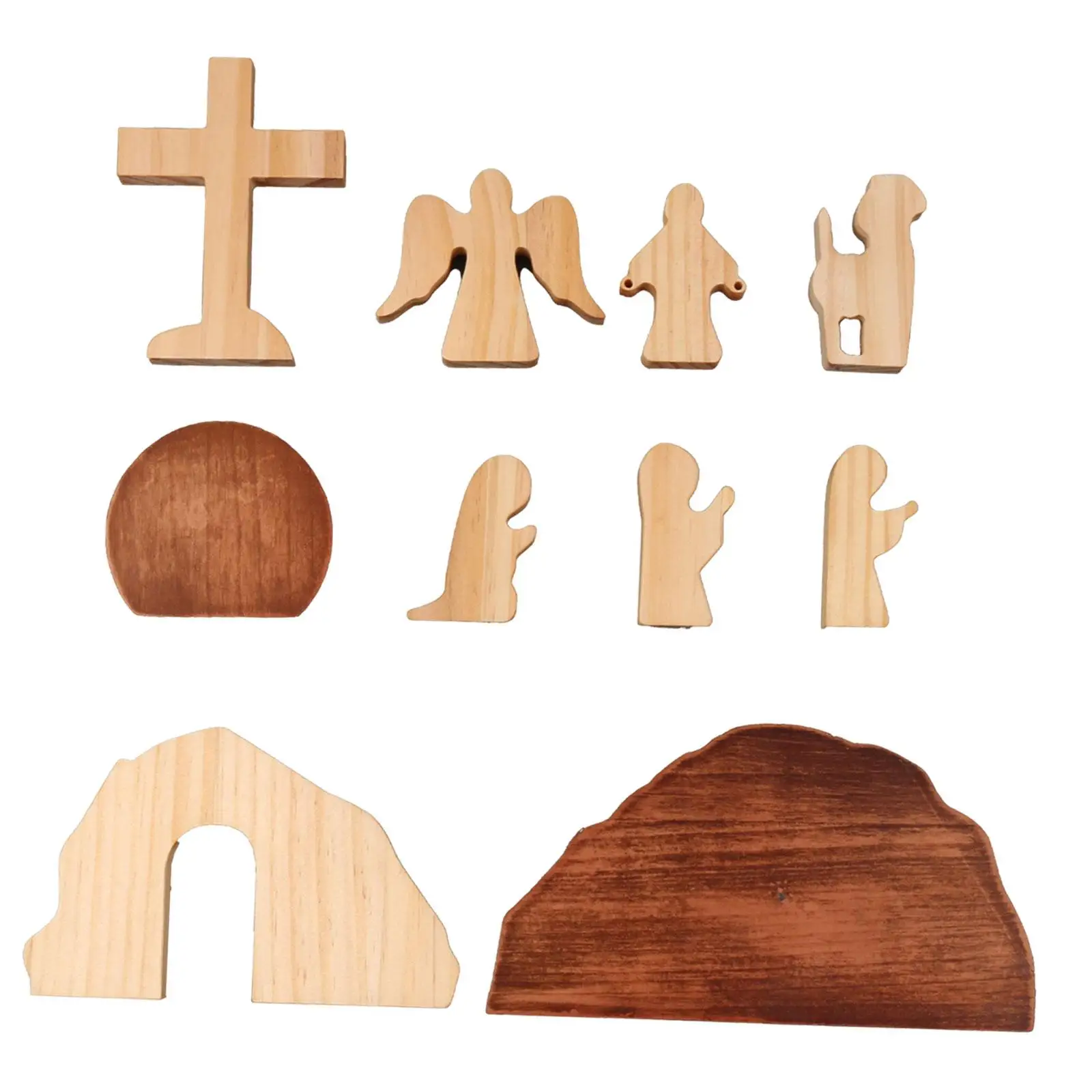 10 Pieces Easter Wooden Decorations Gifts Religious Home Decor Easter Resurrection Scene Set for Home Christian Table Office
