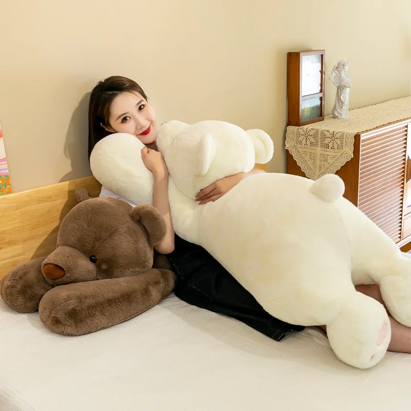60-120cm Cute Plush Lying Sleeping Bear Pillow Kawaii Long Arm