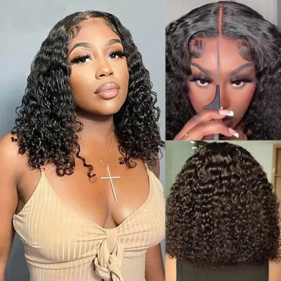 Deep Wave Lace Frontal Wigs 4x4 5x5 Glueless Wig Bob Wig 100% Human Hair Pre Plucked HD Transparent Lace For Women Natural Black