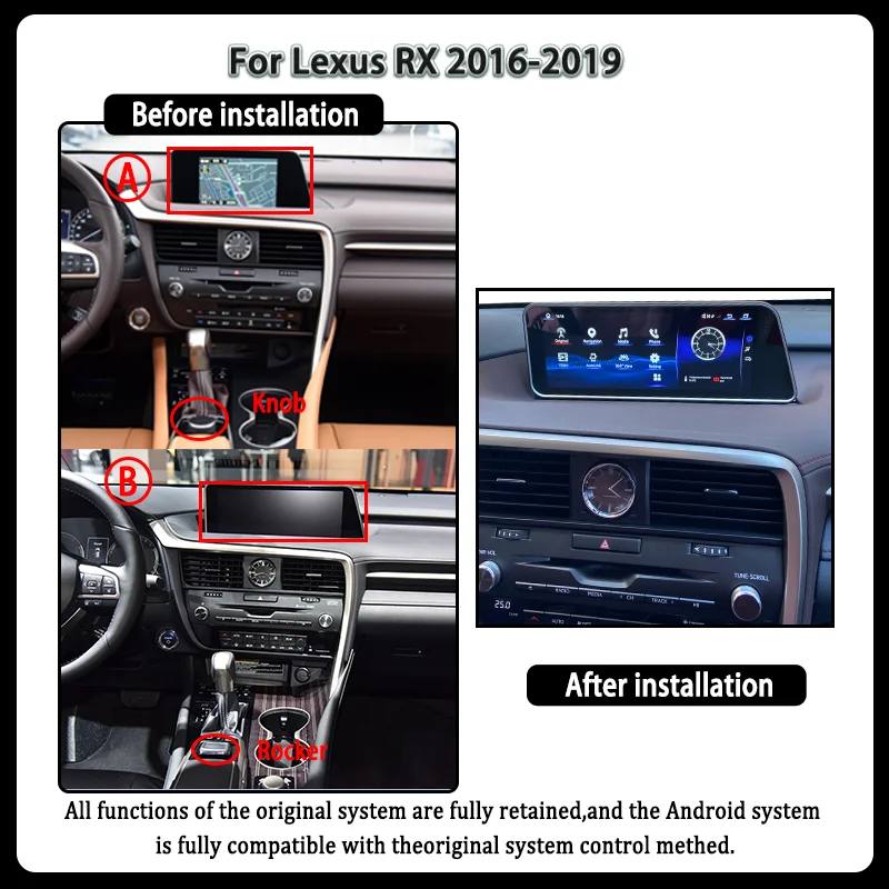 Radio para Auto Android 14 de 12.3 Pulgadas para Lexus RX Rx300 Rx350 Rx450h 2016-2019, Reproductor Multimedia GPS, Pantalla CarPlay, Compatible con LHD y RHD 3