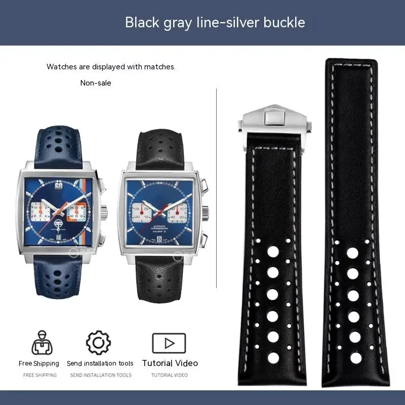 Men's Soft Genuine Cowhide Leather Watchband with Folding Buckle - 22mm, Compatible with Tag Heuer Monaco Series