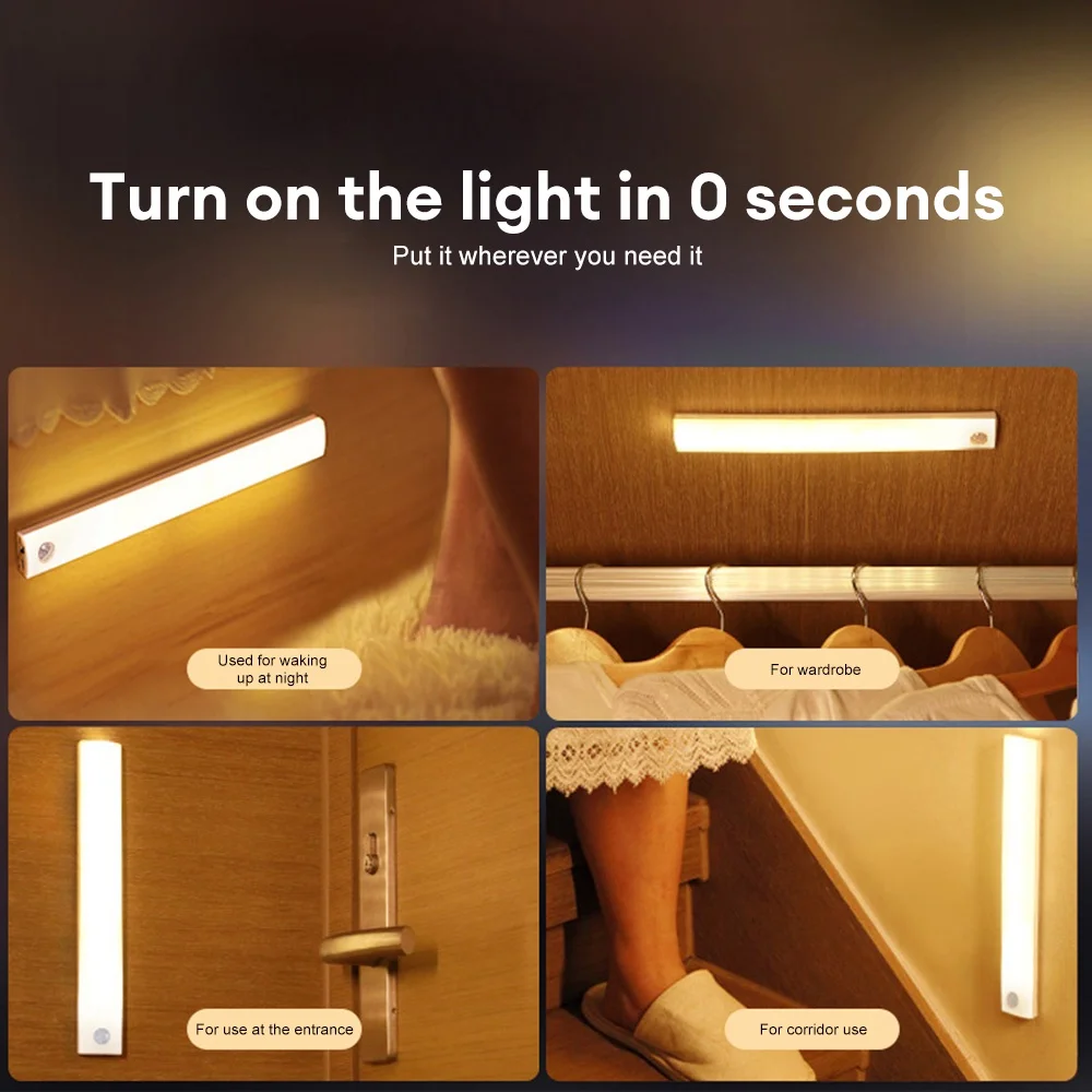 Cabinet Lights LED Bar Light Motion Sensor Wireless Under Kitchen Closet Cabinet Wardrobe Lighting