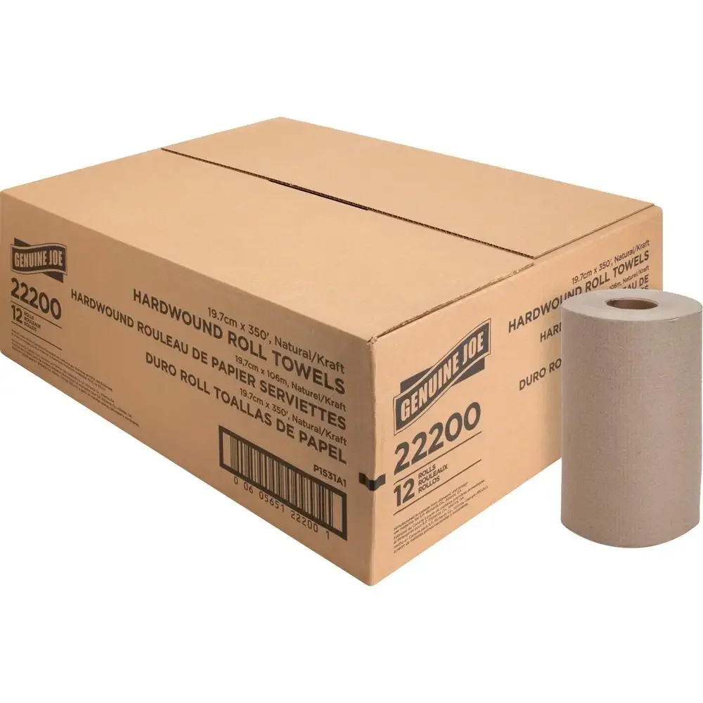 Embossed Hardwound Roll Towels Natural Absorbent Restroom Solution 12 Rolls/Carton