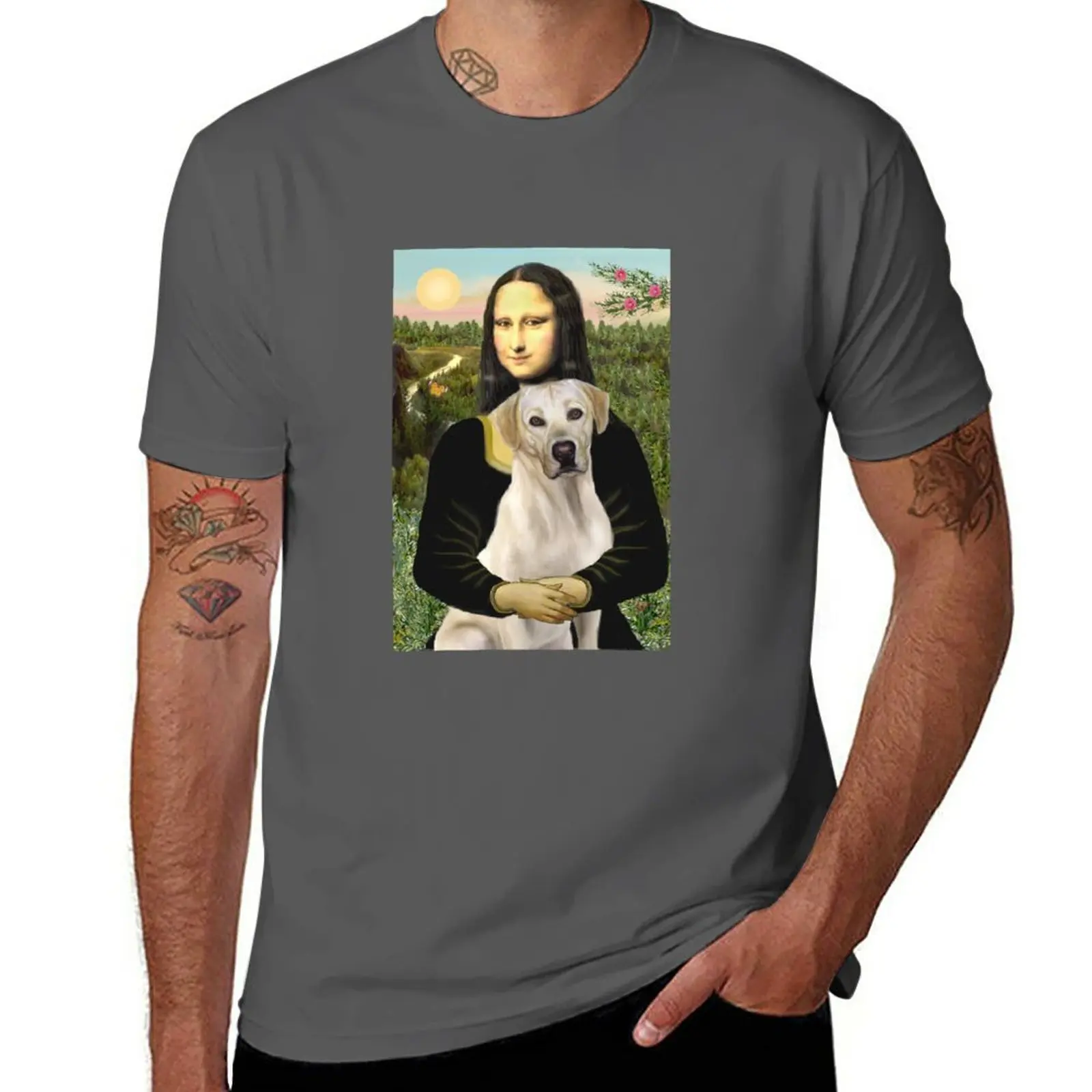 

New Mona Lisa and her Yellow Labrador Retriever T-Shirt black t shirt graphic t shirts mens t shirt