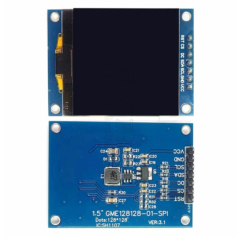 

128*128 COG SH1107 Drive White LCD Display Low Power Consumption 3V-5V 1.5 Inch OLED Screen Module SPI 7Pin