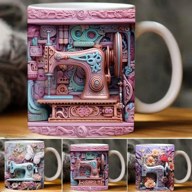 

350ml 3D Flower Sewing Machine Mug Creative Space Design Tea Cup Ceramic Coffee Mug Quilting Gift Birthday Gift For Sewing Lover