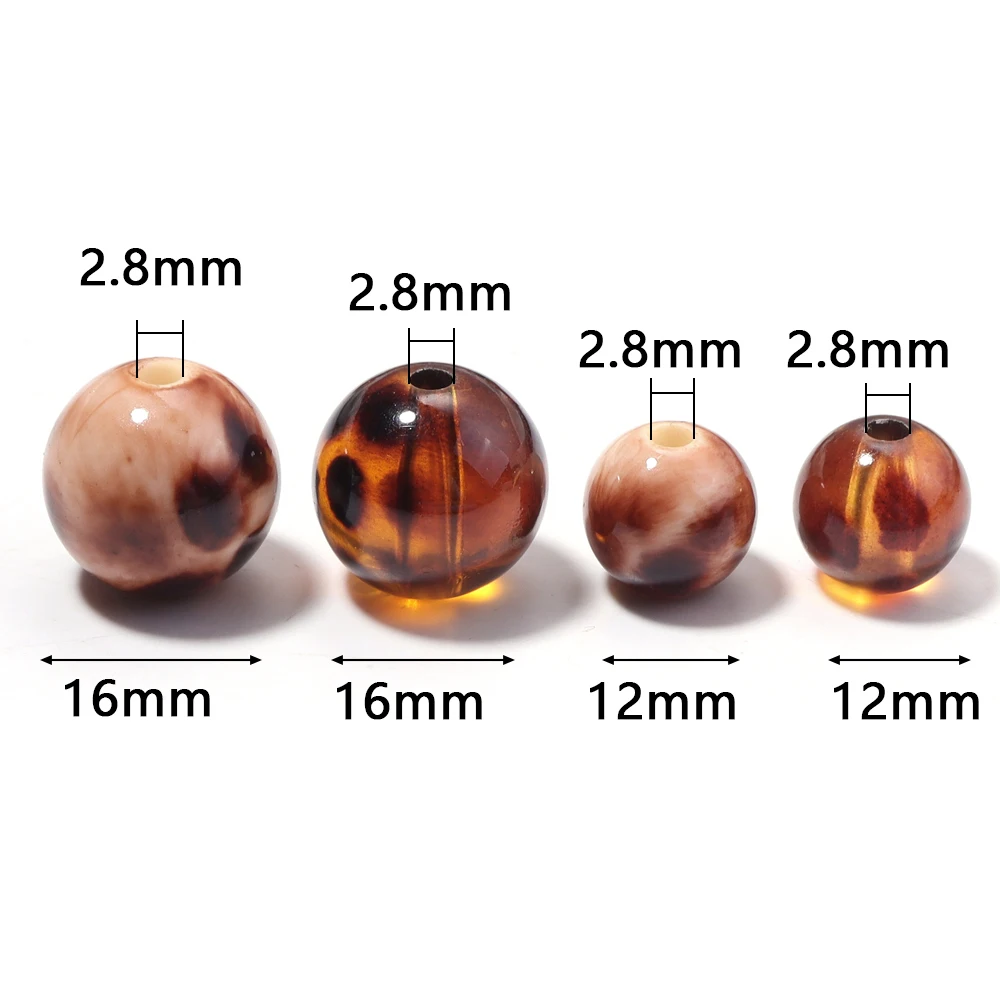 10-20pcs 12/16mm 라운드 아크릴 레오파드 프린트 비즈 장 루즈 스페이서 비즈 DIY 수제 액세서리 만들기