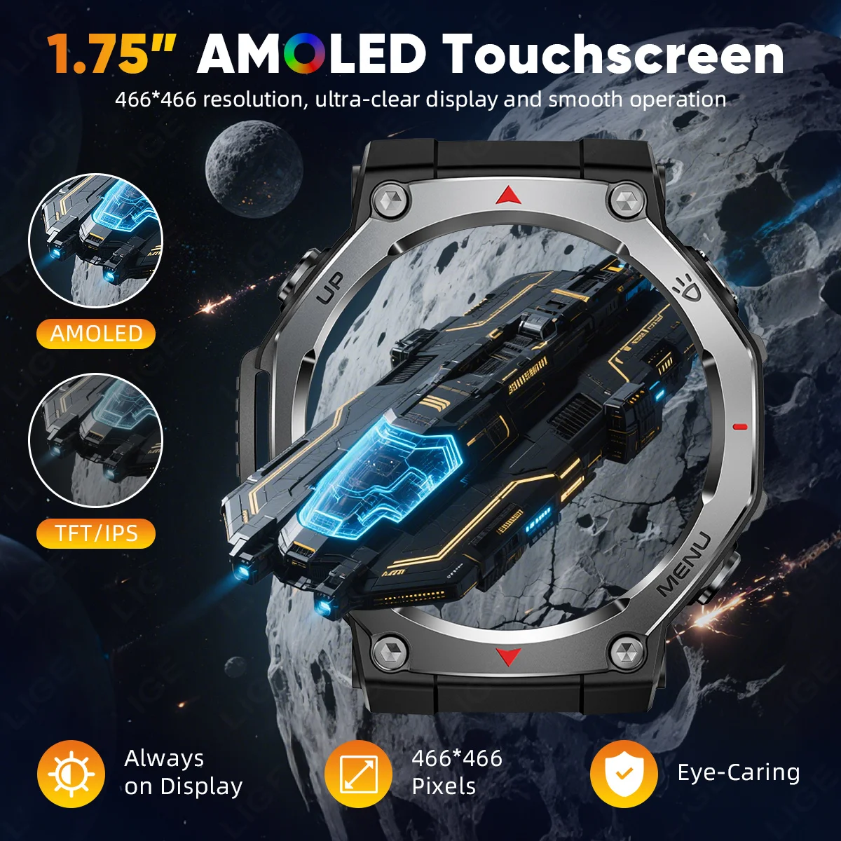 LIGE Smart Watch Men's 1.43 inch Ultra HD Screen Amoled 466*466 Pixels 5ATM Waterproof Smartwatch Men Sports Fitness Tracker New