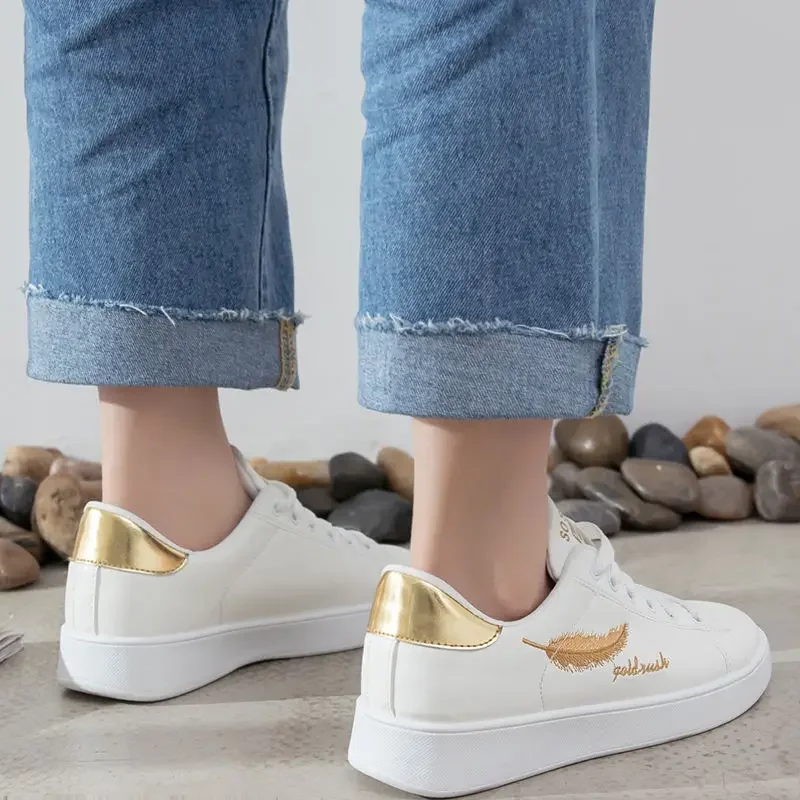 Leafage Embroidery Sneakers Women's Vulcanized Shoes Breathable Platform Shoes Casual Spring Summer White Women Sneakers