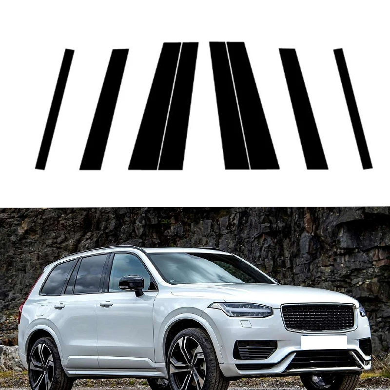 볼보 XC90 2016 2017 2018 2019 2020 2021 2022 2023 기둥 포스트 광택 피아노 블랙 문짝 트림 창 장식 스티커 커버에 적합