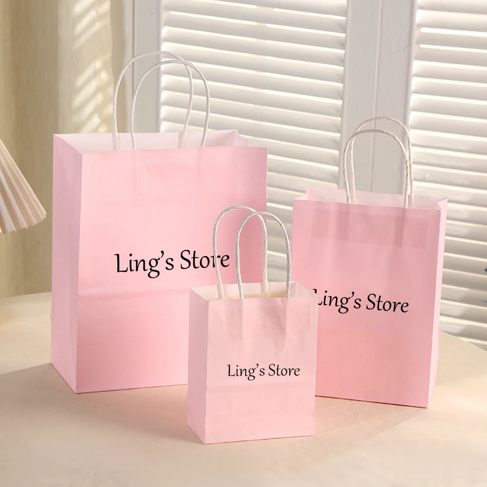 50 Stück Personalisierte Logo-Schmuck-Kraftpapiertüten mit Griffen für Hochzeiten, Einkäufe, Geschenke, Neugeborenen-Partys, Seifenverpackungen – Detail 2