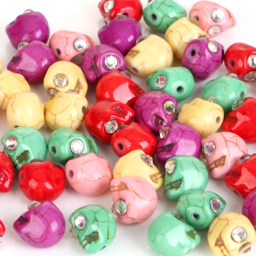 8x10mm 10 stücke halloween bunte türkis farbene schädel lose abstands halter perlen für schmuck machen diy armbänder halskette zubehör
