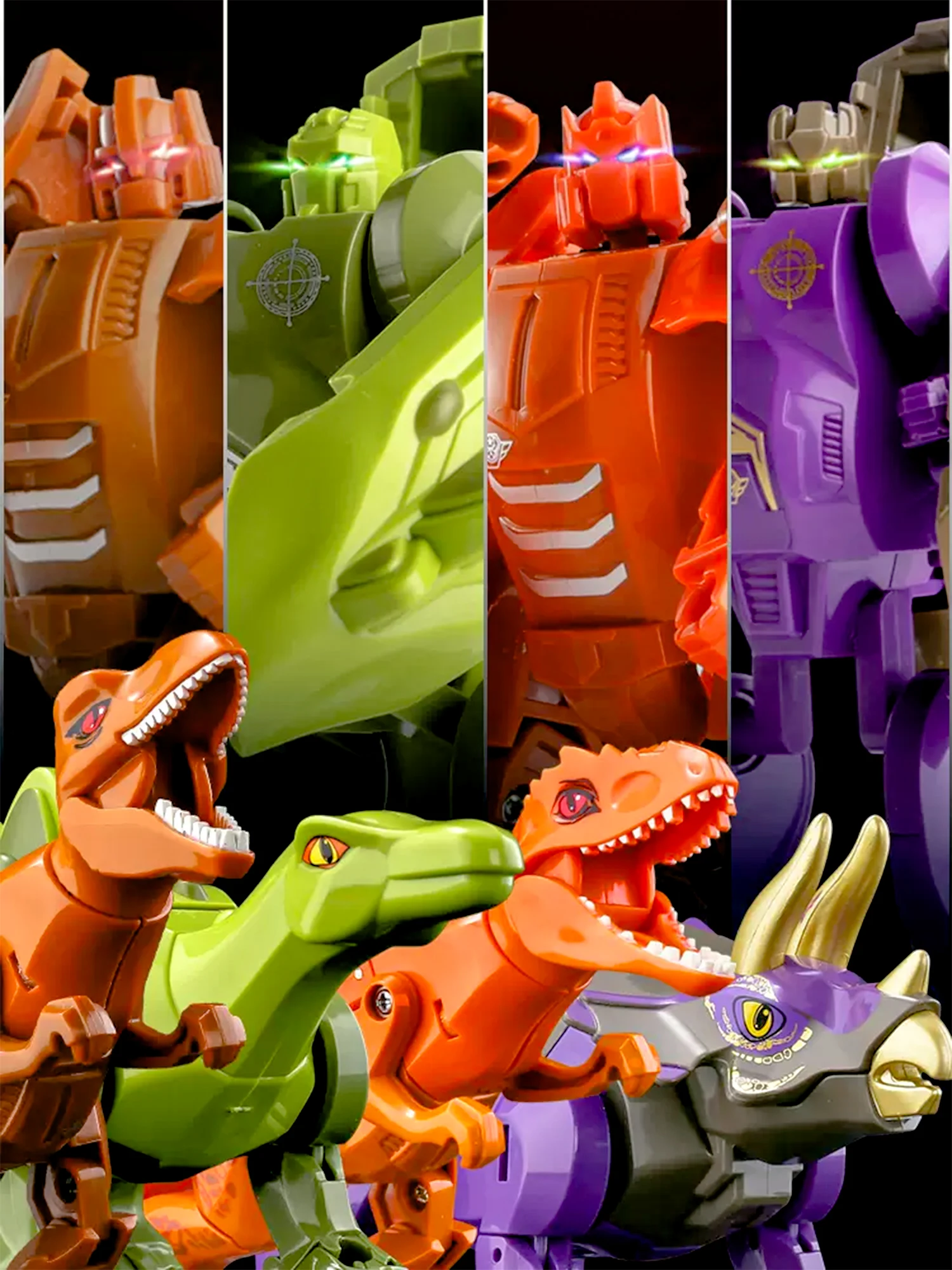 PUXIDA 1 Set 4Pcs Children's dinosaur toy Transformation Mecha King Kong Robot Simulation Tyrannosaurus Triceratops Stegosaurus 2