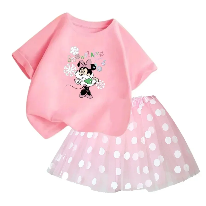 thumbnail image 1 of Conjunto de 2 piezas de camiseta de algodón para niños de Mickey de Disney, falda tutú de princesa de ballet esponjosa, falda de encaje para fiesta de cumpleaños de niña, 1 of 4