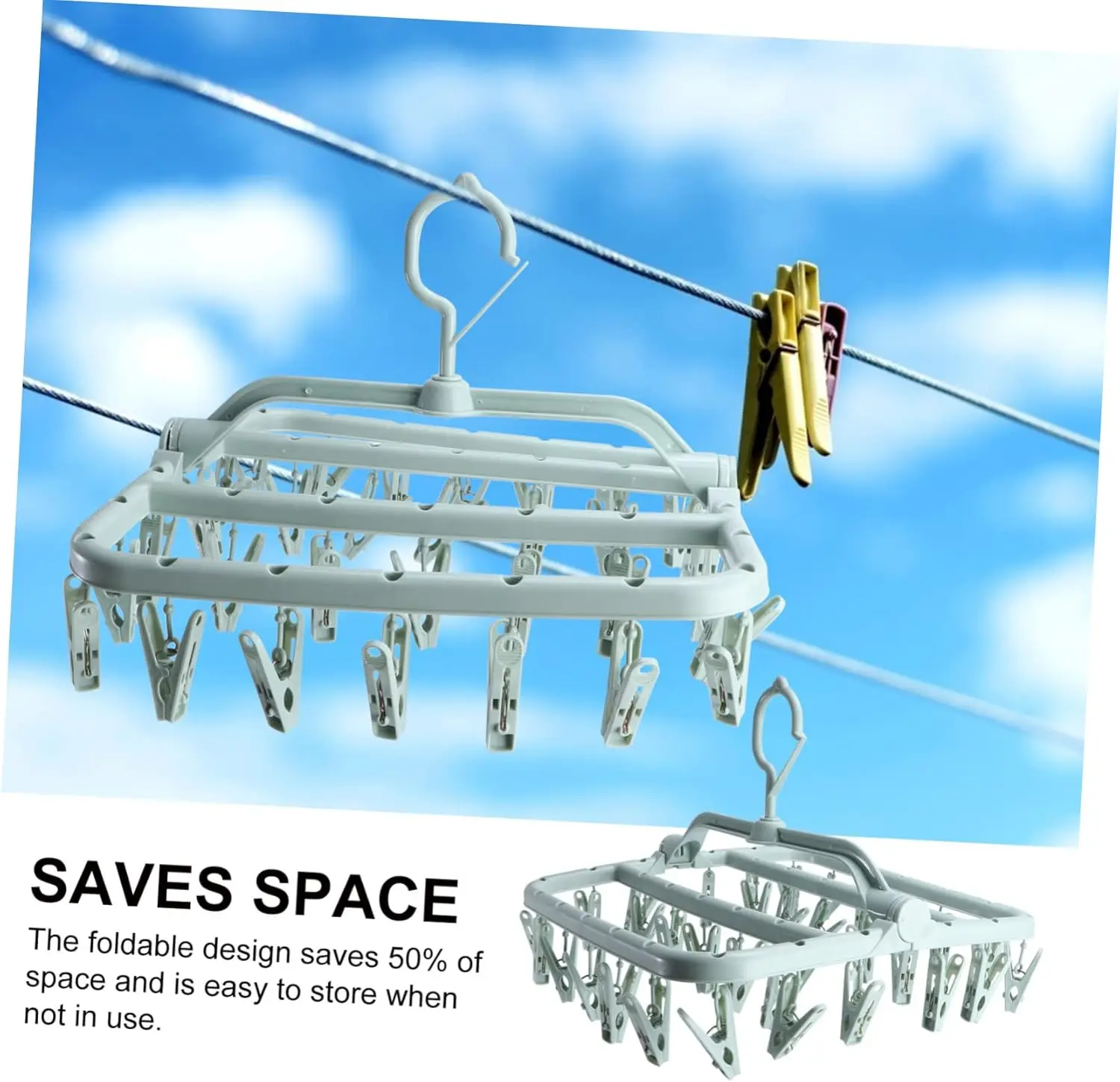Drying Rack Foldable Clothes Drying Rack Drip Hanger Plastic Hanging Drying Rack with 32 Clips for Clothes Underwear Socks 4