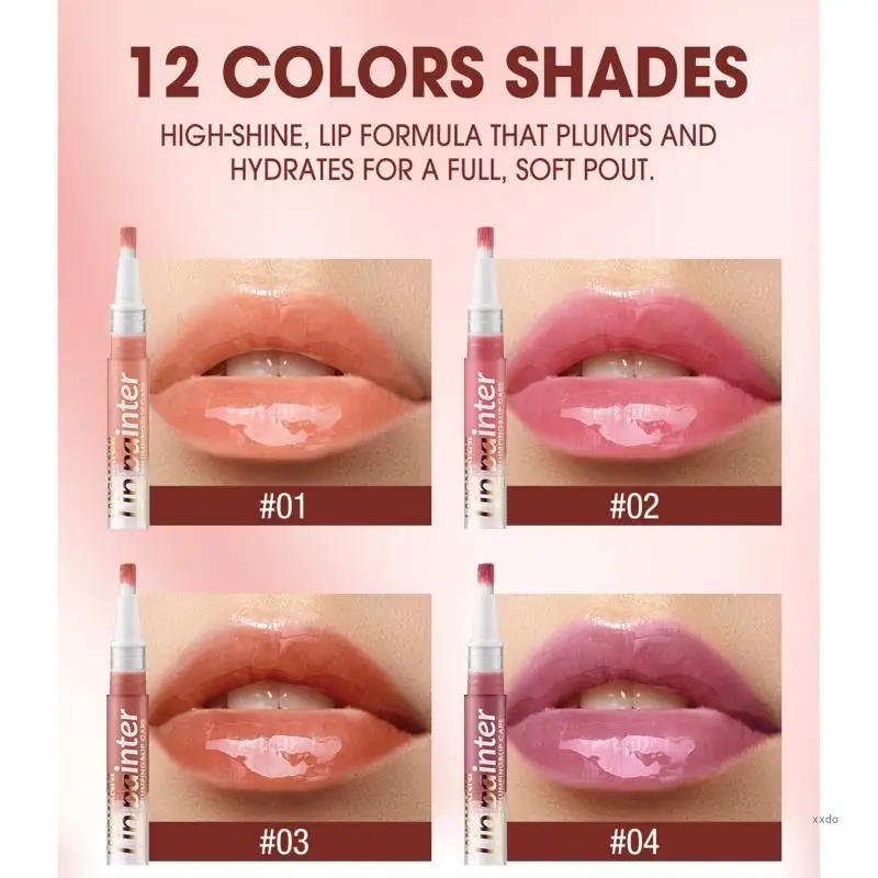 Shimmering Lip Gloss with Twistable Lasting Liquid Lipstick Moisturizing Texture Soft Brush Applicator LANGMANNI