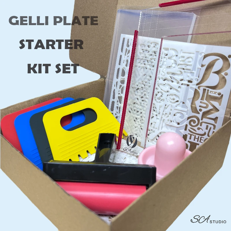 Bundle Resin Gelli Plate Starter Kit Tool Stencil Set Per Printmaking Mixed Media Art Craft Assortimenti Gel Trasparente