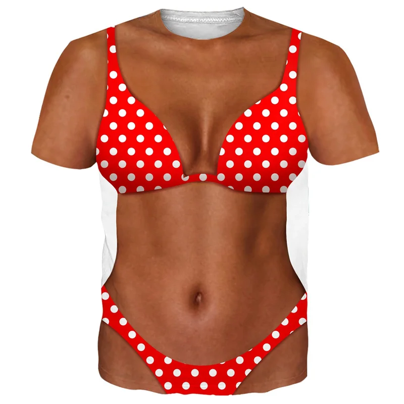 Funny Bikini Graphic T Shirts For Men 3d Printed Fake Abs Muscle Short Sleeve T-shirt Women Cosplay Costume Novelty Tees Shirt