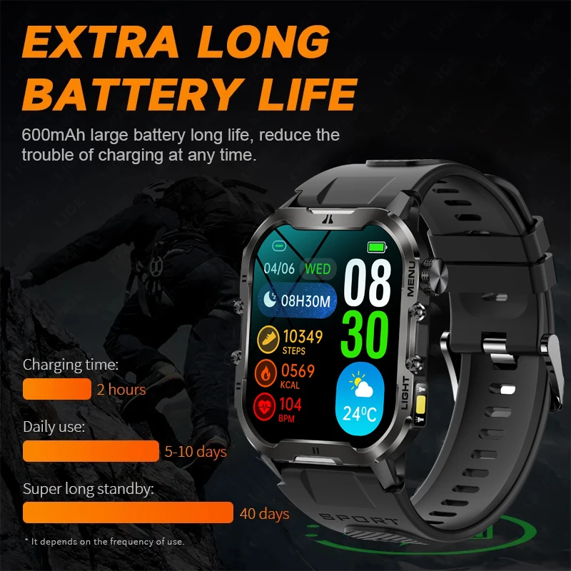 For Xiaomi Military Smart Watch Men IP68 Waterproof Outdoor Sports Fitness Watches Health Monitoring 1.96" BT Call Smartwatch - Image 5