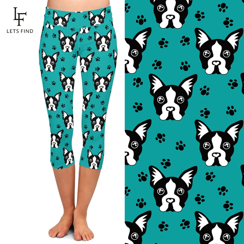 LETSFIND New Summer Women  Capri Fitness Leggings Elastic High Waist Cartoon Dogs and Dog's Paw Print Girl Leggings