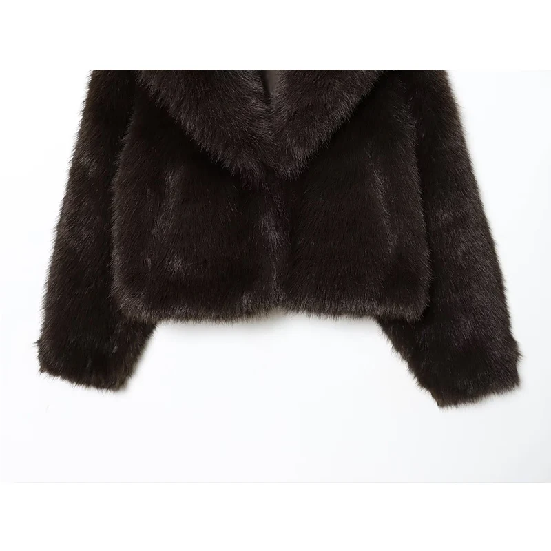 Women Fashion Faux Fur Winter Jacket Vintage Lapel Neck Long Sleeves Fluff Warm Jackets Coat Female Chic Casual Outerwear