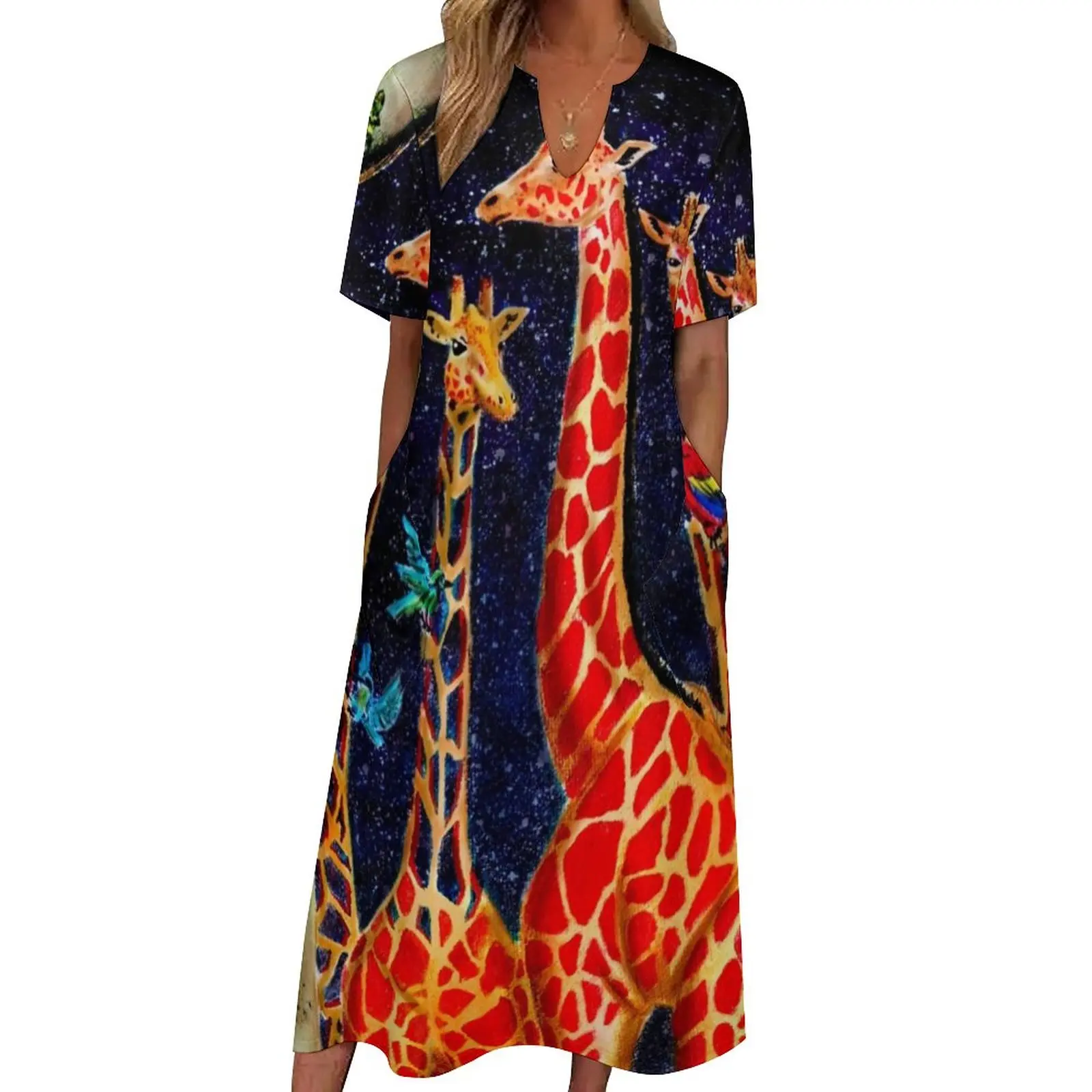 Cave Giraffe Print Dress Summer Tropical Animal Street Fashion Bohemia Long  Dresses Female Custom Vintage Maxi Dress Large Size - AliExpress 200000345