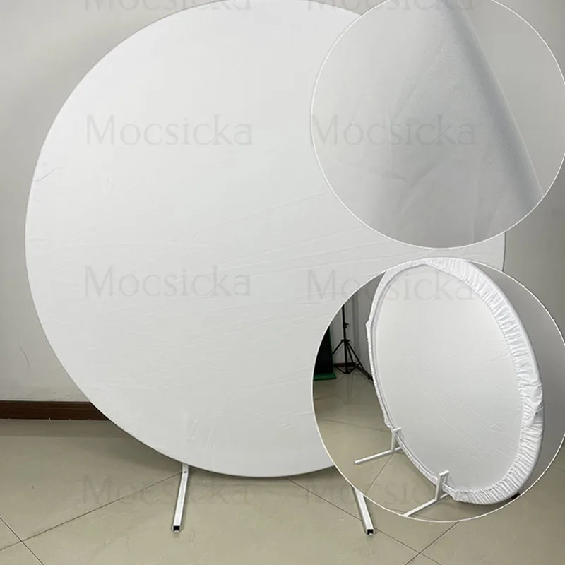 Mocsicka White Round Circle Backdrop Cover Wedding Baby Shower Birthday Party Photoshoot Custom Elastic Photo Background Banner