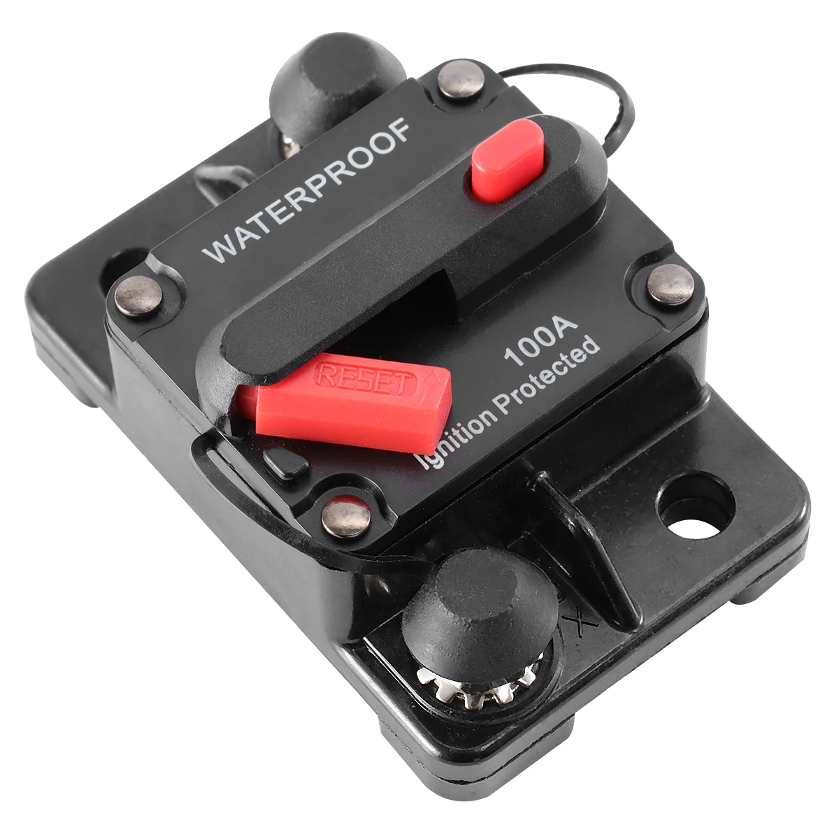 

100A Waterproof High Amp Manual Reset Dual Stud Circuit Breaker with (Black)