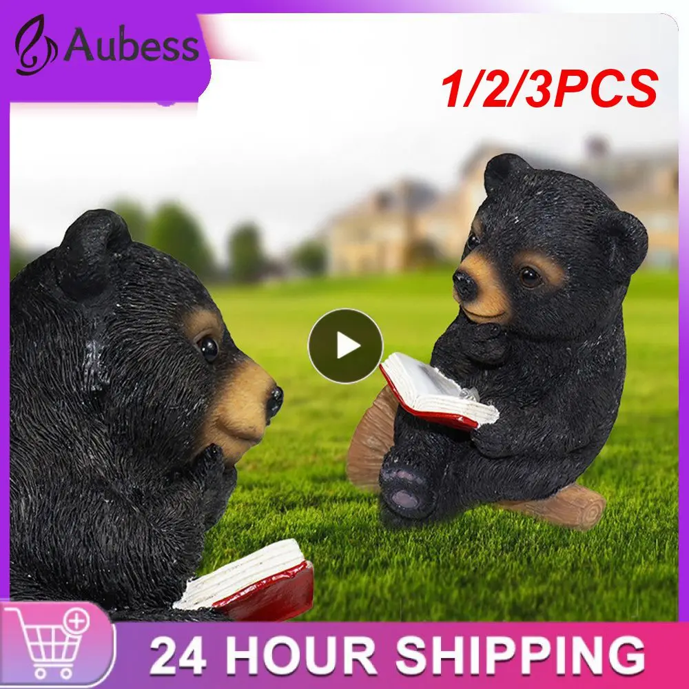 

1/2/3PCS Solar Charging Bear Sculpture Light Control Baby Bear Reading Book Garden Statue Yard Art Sculpture Garden Tree Decor