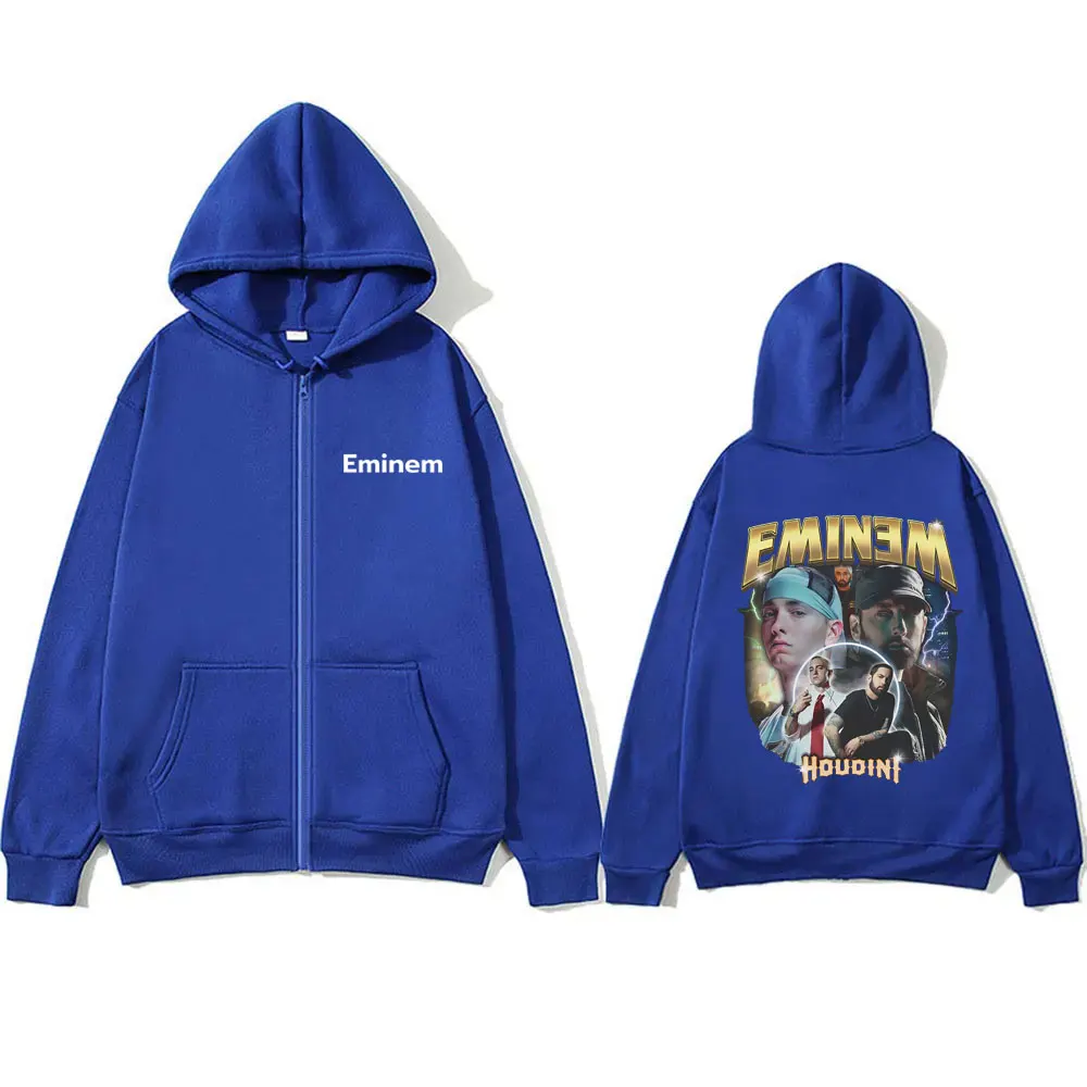 Rapper Eminem The Death of Slim Shady Houdini Zipper Hoodie Male Vintage Zip Up Jacket Men Women Hip Hop Oversize Zip Up Hoodies
