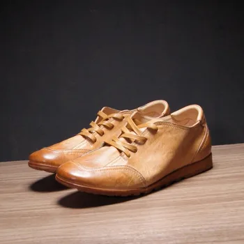 Handmade Casual Sports Shoes Men Cowhide Outdoor Comfortable Lace-up Genuine Leather High Quality Dress Work Leather Shoes