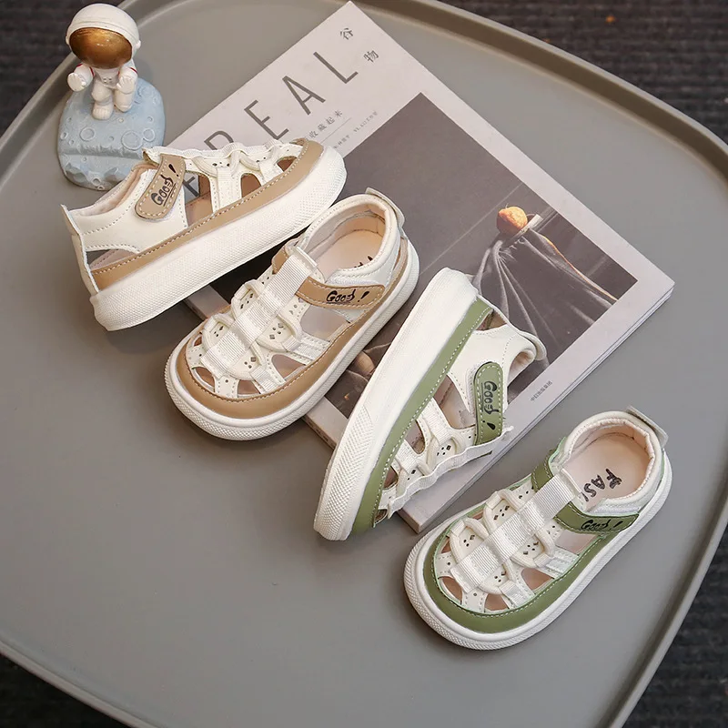 Boys' Toe Sandals Sneakers Summer Openwork Sandals 0-2 Toddler Shoes Anti-kick Anti-collision Beach Shoes