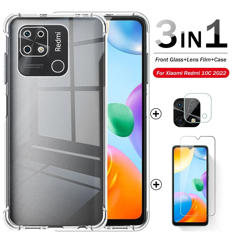1to3 רך מקרה + מצלמה מזג זכוכית על Redmy 10C מסך מגיני סרט לxiaomi Redmi10C Redmi 10C 10 C c10 220333QA 6.71"