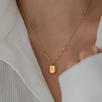 2022 Vintage 18K Gold Plated Lavender English Letter Engraving Square Necklace Female Titanium Steel Necklace Waterproof Gift 1