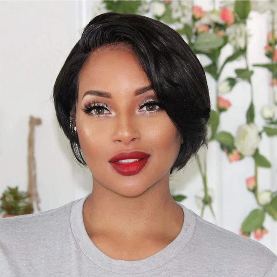 Pixie Cut Wig Lace Human Hair Wigs for Women Transparent Straight Short Bob Wig Lace Wig Pre plucked Brazilian Virgin Human Hair