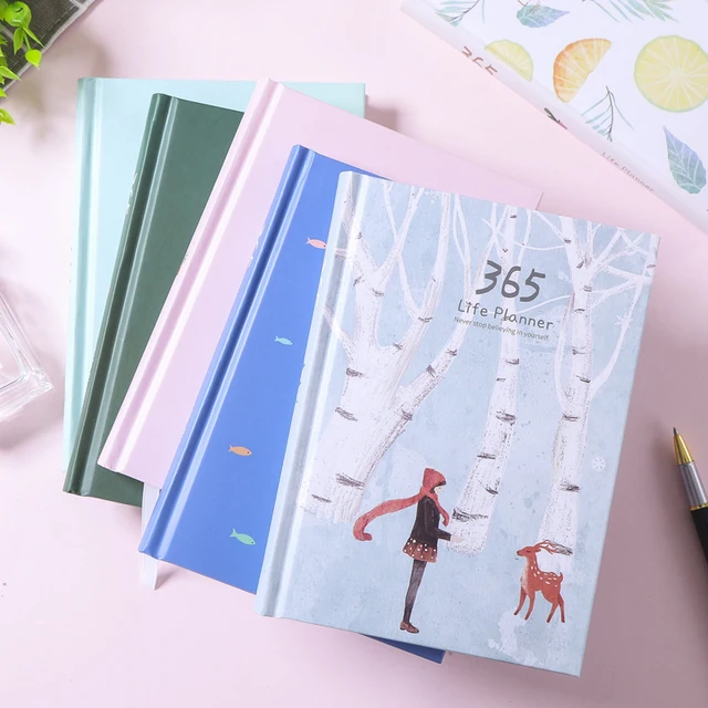 365 Planner Agenda Notebook Colorful Inner Page Illustration Yearly Daily Plan Journal Diary Book Record Life Stationery Gifts 2